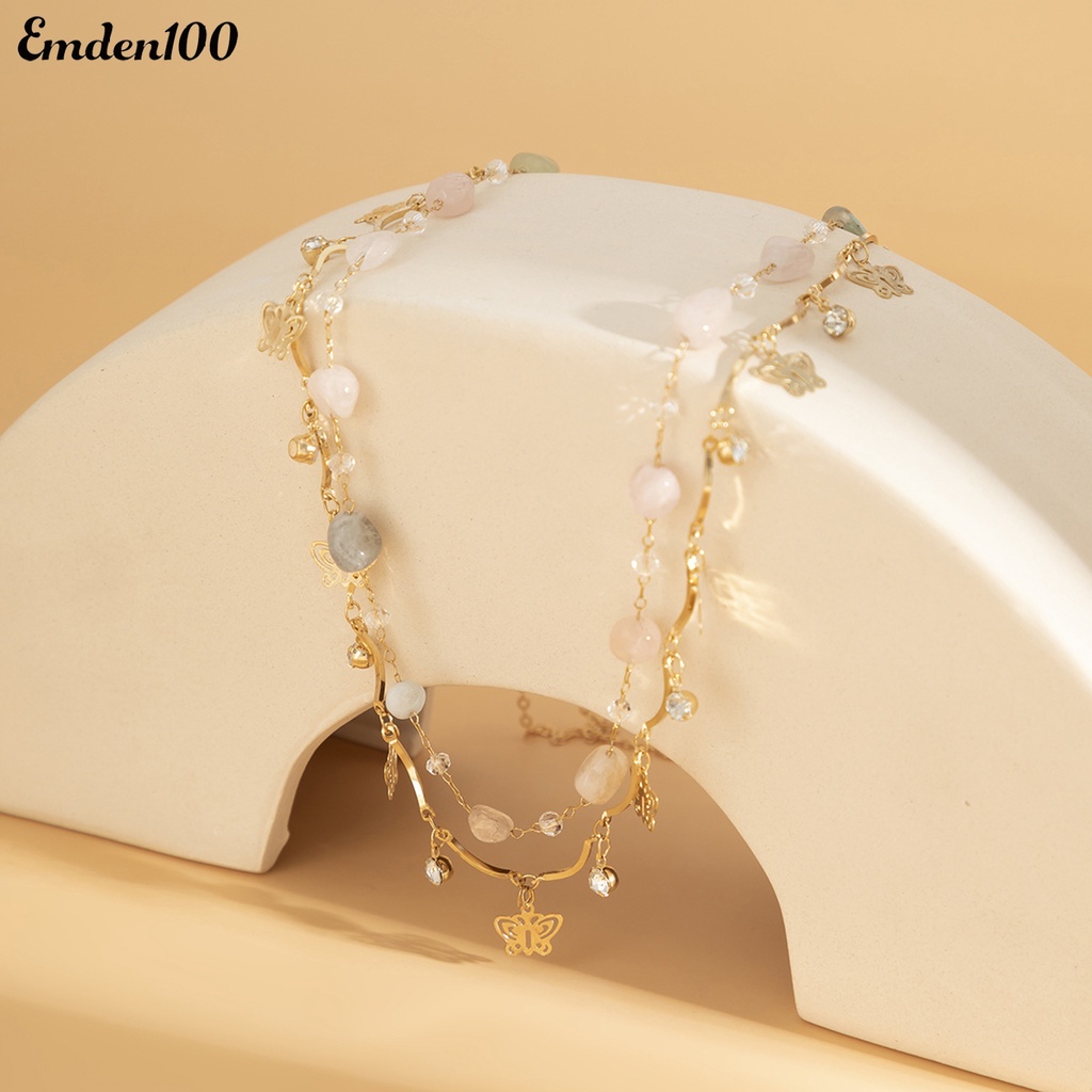 Set 2 Dây Xích Thắt Lưng Hai Lớp Đính Hạt Hình Bướm Phong Cách Retro Cho Nữ