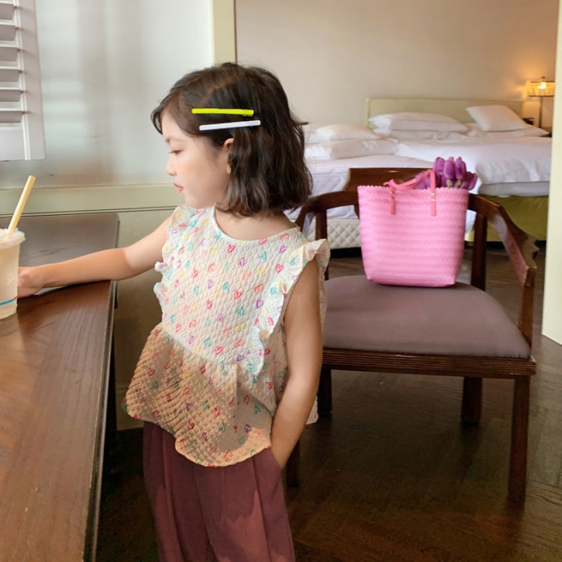 Bộ Áo Hoa Sát Nách + Quần Ống Rộng Thời Trang Mùa Hè Hàn Quốc Cho Bé Gái