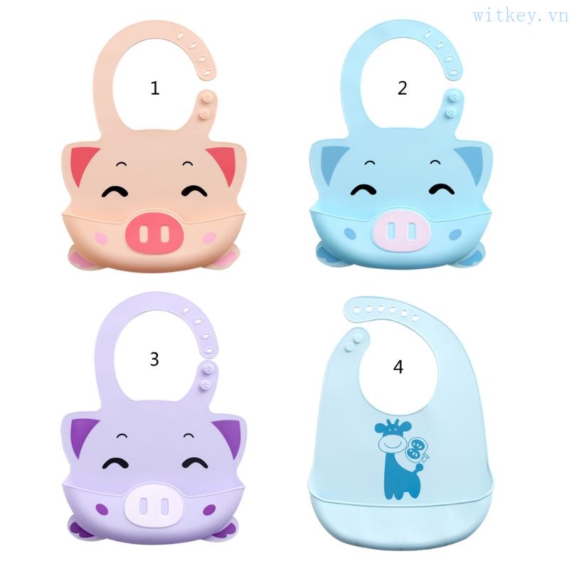 Yếm Ăn Silicon Chống Thấm Nước Họa Tiết Hoạt Hình Có Túi Cho Bé Sơ Sinh