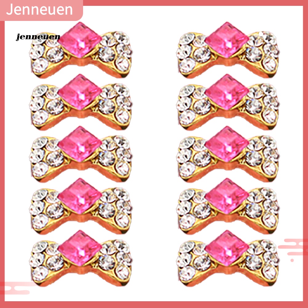 Bộ 10 Miếng Dán Móng Tay Hình Nơ Bằng Hợp Kim Đính Đá Lấp Lánh 3D DIY