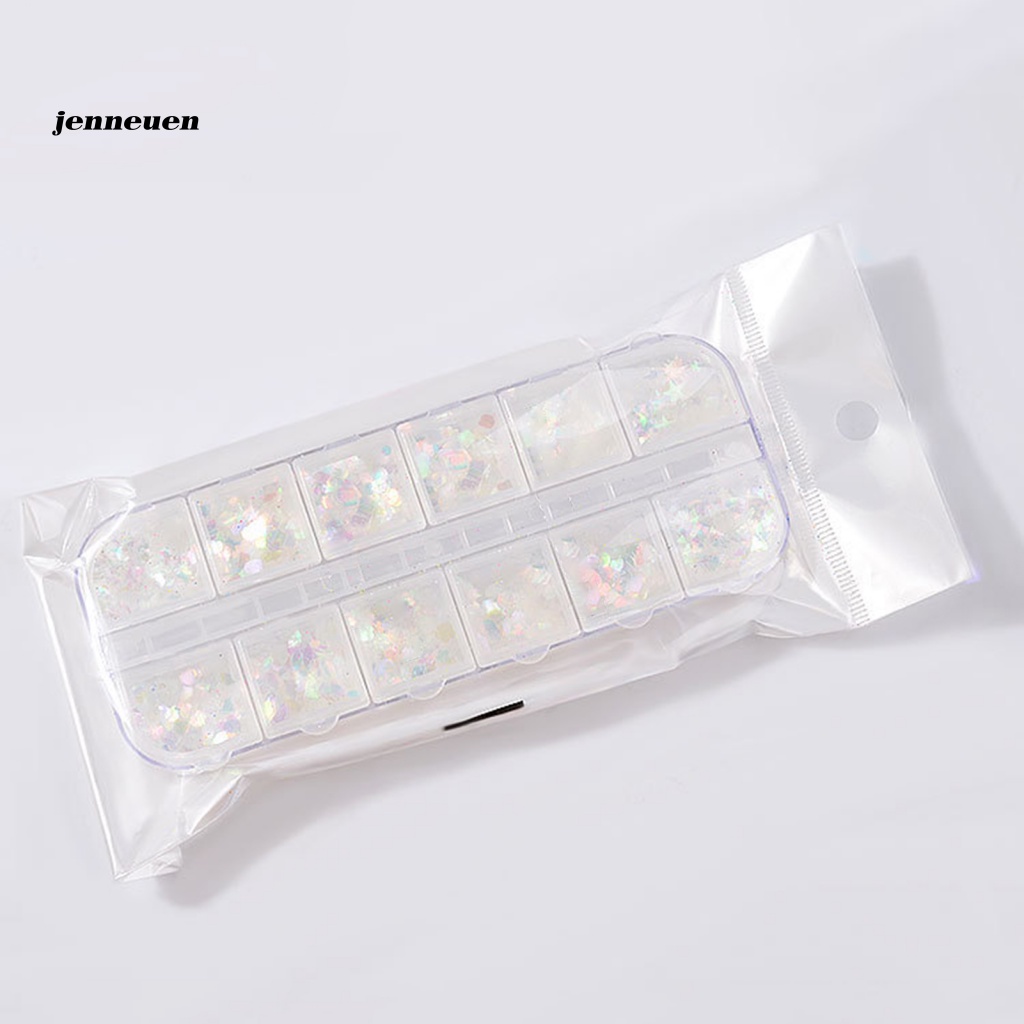 1 Hộp 12 Ngăn Đựng Hạt Tròn / Vuông Đa Năng Trang Trí Móng Tay Cho Bạn Gái