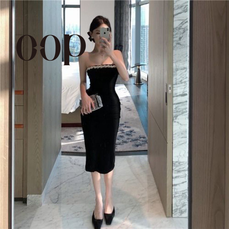 Oop Đầm Ống Màu Đen Phong Cách Mới Cho Nữ HZFWC7037