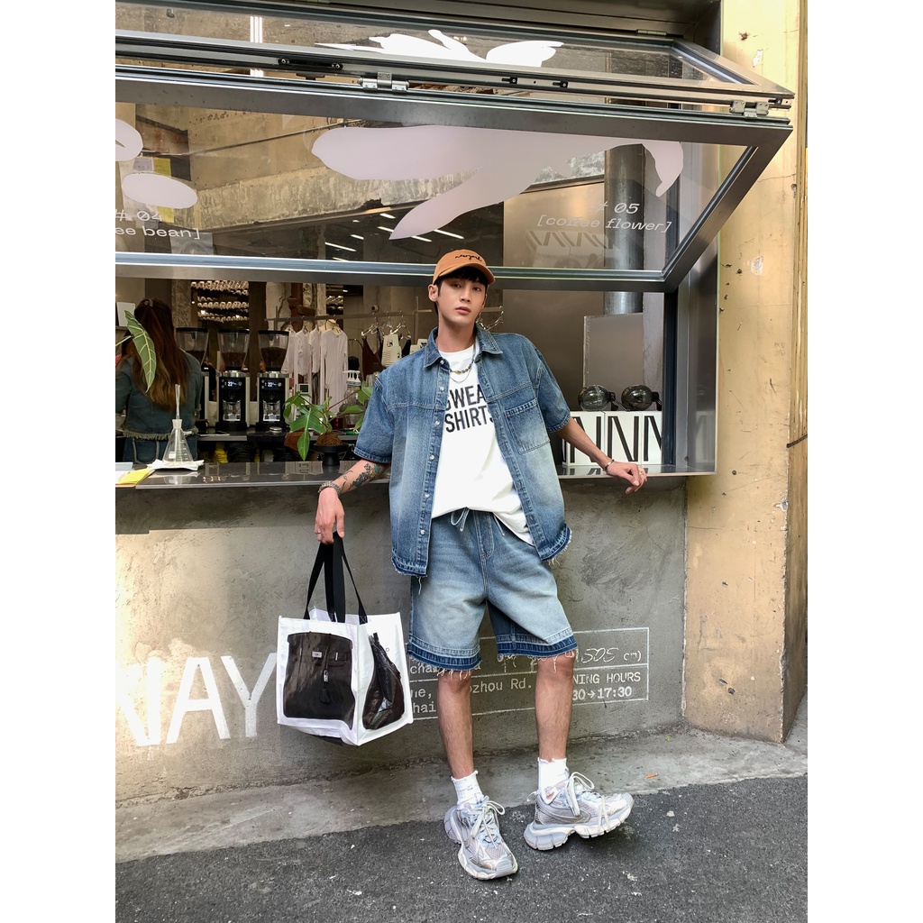 Áo Khoác Denim Tay Ngắn Phong Cách Retro Mỹ Thời Trang Mùa Hè Mới