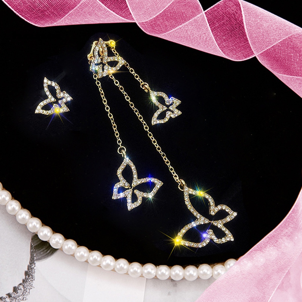 Đôi Khuyên Tai Dài Hình Bướm Và Trái Tim Đính Đá Thời Trang Cho Nữ