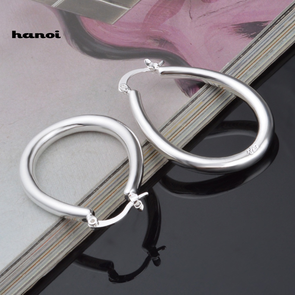 Đôi Khuyên Tai HìNh Oval Mạ BạC ThờI Trang Cho Nữ