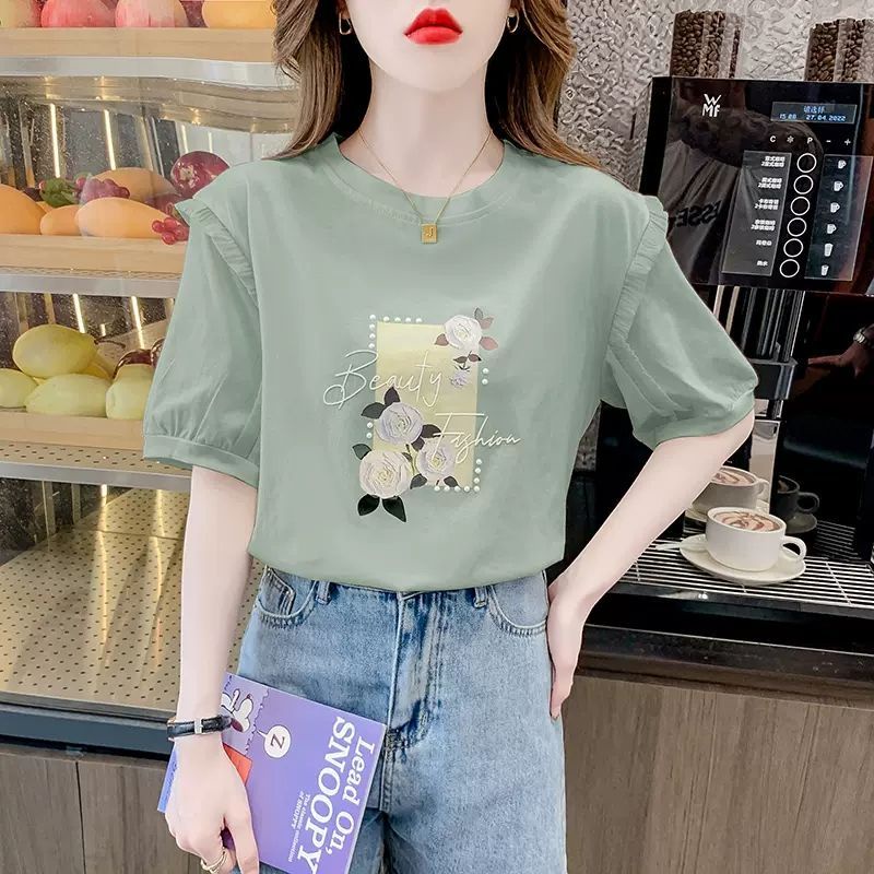Áo Thun 100% Cotton Tay Ngắn Cổ Tròn Dáng Rộng Thời Trang Mùa Hè Phong Cách Phương Tây Dành Cho Nữ
