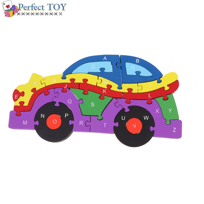 Bộ Đồ Chơi Xếp Hình 26 Chữ Cái Tiếng Anh / Giao Thông / Động Vật Hoạt Hình Bằng Gỗ Nhiều Màu