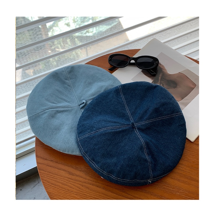 Mũ Beret Denim Phối Nút Phong Cách Thời Trang Hàn Quốc Cho Nữ