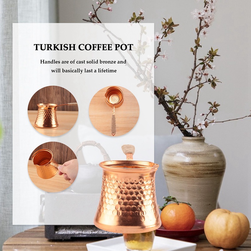 Bình pha cà phê thổ nhĩ kỳ máy pha cà phê moka pot 3 người 200 ml đồng làm bằng tay phụ kiện quà tặng trang trí chất lượng cao