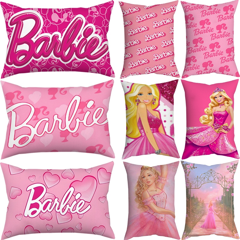 Vỏ Gối Chữ Nhật Bằng Polyester Màu Hồng In Họa Tiết Công Chúa Barbie Trang Trí Nhà Cửa (Không Kèm Ruột Gối)