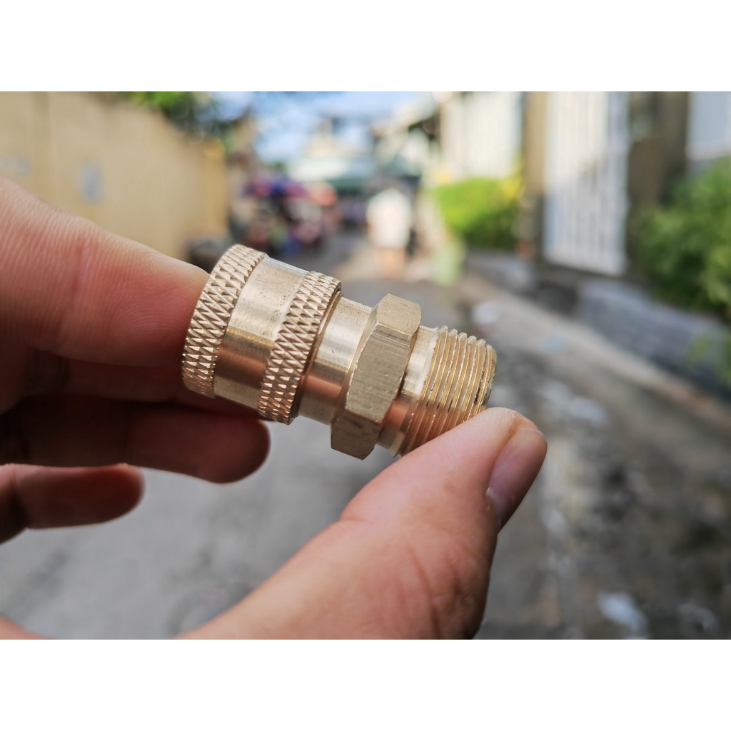Khớp Nối Nhanh Cái 1/4 Ren Ngoài 22mm Cốt 15 Cho S.úng rửa xe ren trong 22mm