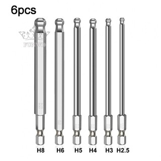 【FUNWD】6pcs Ball End Hex Screwdriver Bits Metric Hex Bit 100mm Long Magnetic Driver Bit