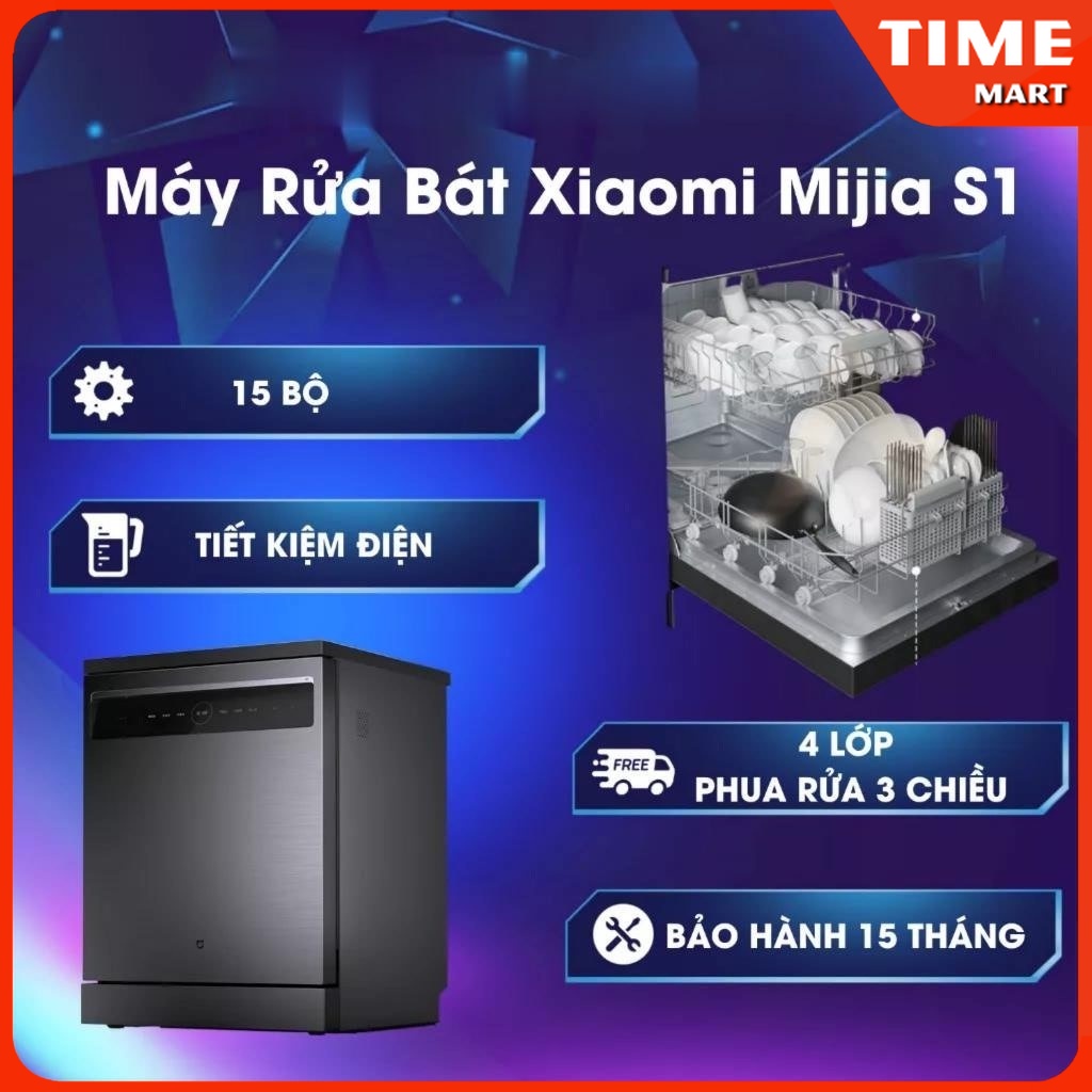 Máy rửa bát, chén Xiaomi mijia 15 bộ VDW1501M S1. Rửa và sấy 4 chiều lên đến 15 bộ bát đũa. Bảo hành 15TH