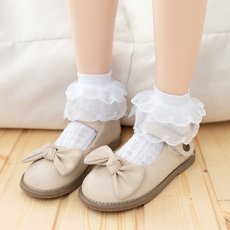Vớ Công Chúa Chất Liệu Cotton Mỏng Phối Ren Màu Sắc Trơn Thời Trang Mùa Hè Cho Bé Gái