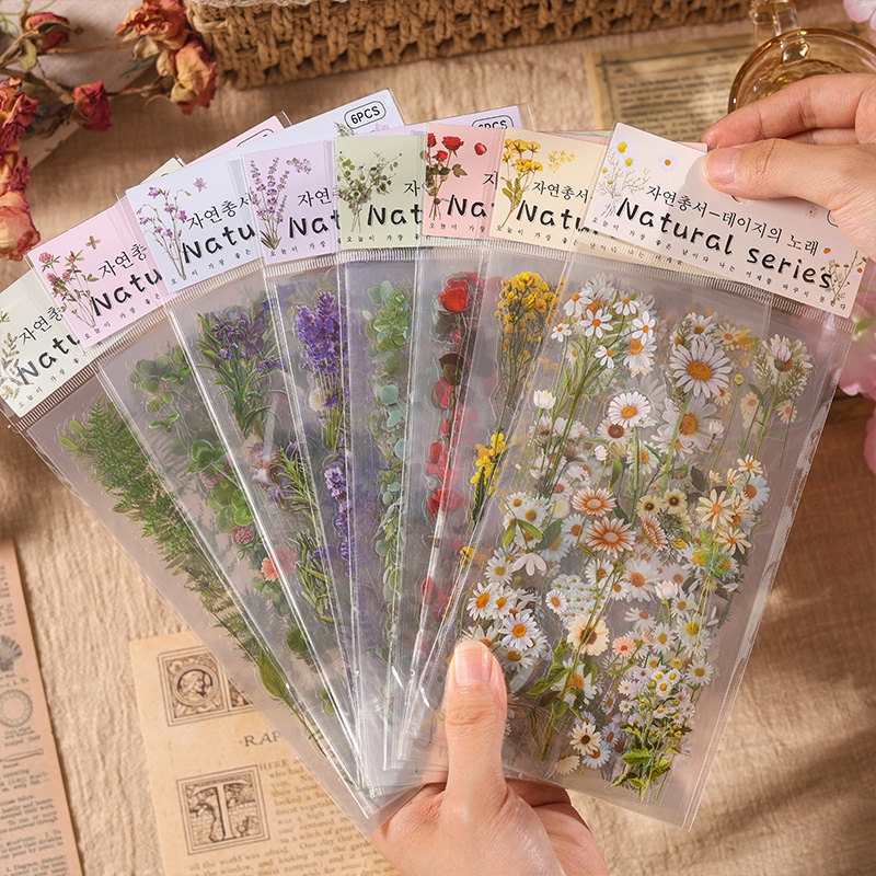 Bộ 6 Miếng Dán PET Kiểu Vintage Trang Trí Sổ Tay