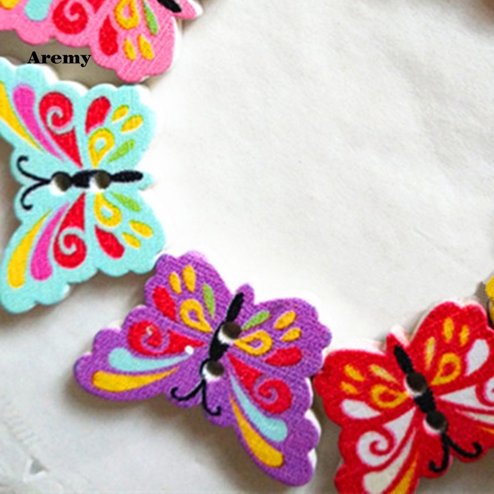 Set 50 Nút Gỗ 2 Lỗ Hình Bươm Bướm Nhiều Màu Trang Trí Quần Áo DIY