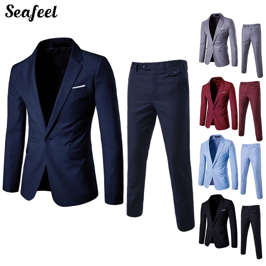 Bộ 2 Món Áo Khoác Blazer Tay Dài Có Túi + Quần Tây Có Túi Thời Trang Công Sở Cho Nam