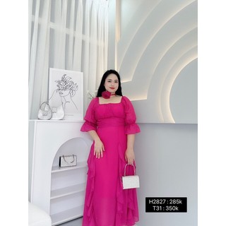 H2827 [Bigsize 60 - 95kg] Đầm Tiểu Thư Dáng Dài Tơ Rủ Bẹt Vai Siêu Sang Chảnh