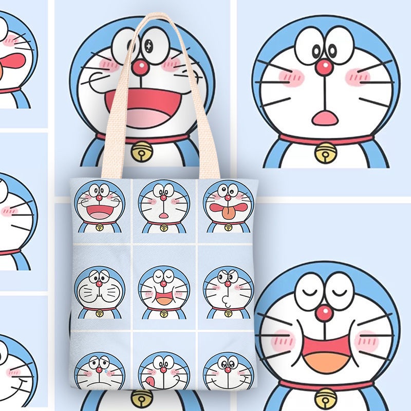 Túi Xách Canvas Cỡ Lớn Họa Tiết Doraemon Đơn Giản Cho Nữ