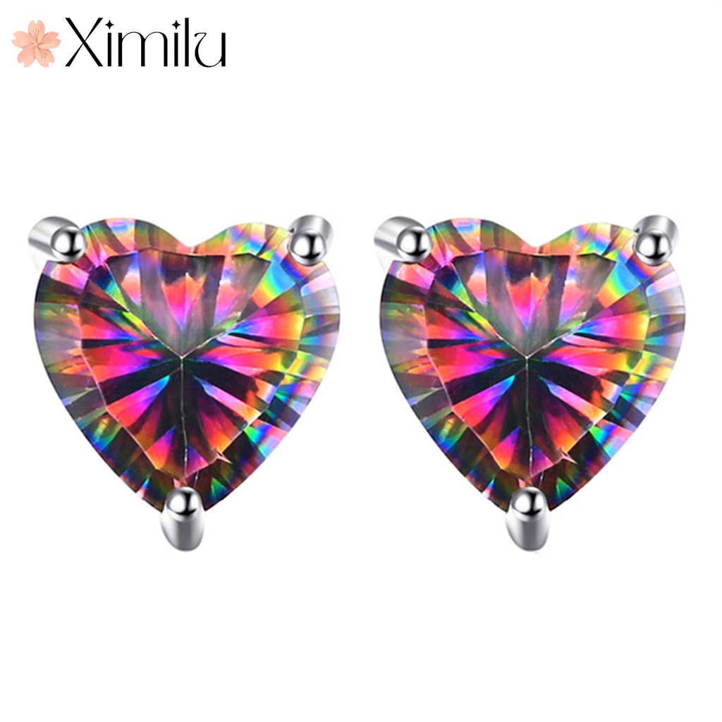 ♥ Khuyên Tai Hình Trái Tim Màu Cầu Vồng