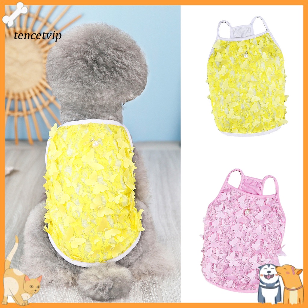 Áo Tank Top Hai Dây Thoáng Khí Họa Tiết Bướm 3D Thời Trang Mùa Hè Cho Cún Cưng