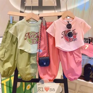  Bộ Áo In Chữ+ Quần Bo Gấu Màu Hồng Xanh Cốm Kute Dành Cho Bé Gái 8-25kg  1-8 tuổi  