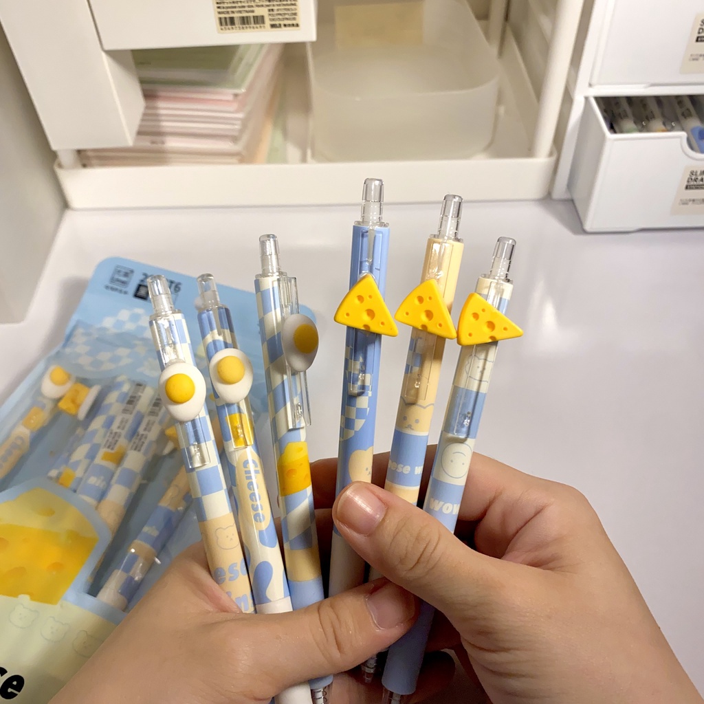 Bút gel bấm UMEI SHIORI mực đen ngòi kim cao cấp thanh cài cheese & trứng rán