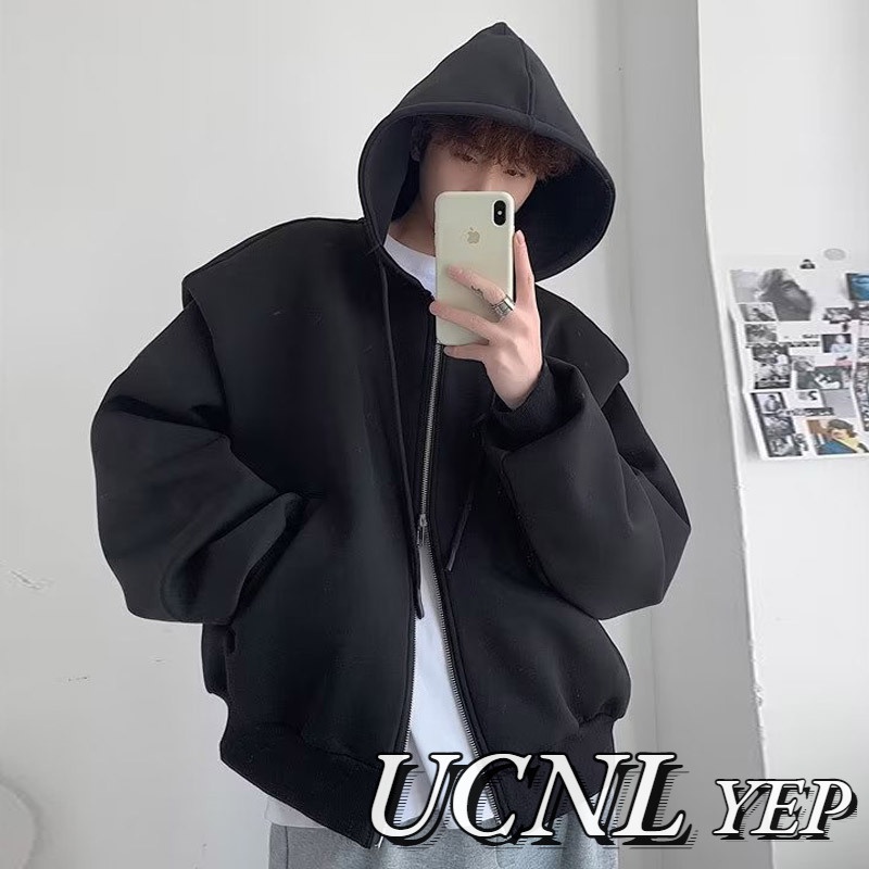 Áo Khoác Có Mũ Trùm Đầu Phong Cách Harajuku Màu Xám Thời Trang Mùa Xuân 2023 Chất Lượng Cao Dành Cho Nam