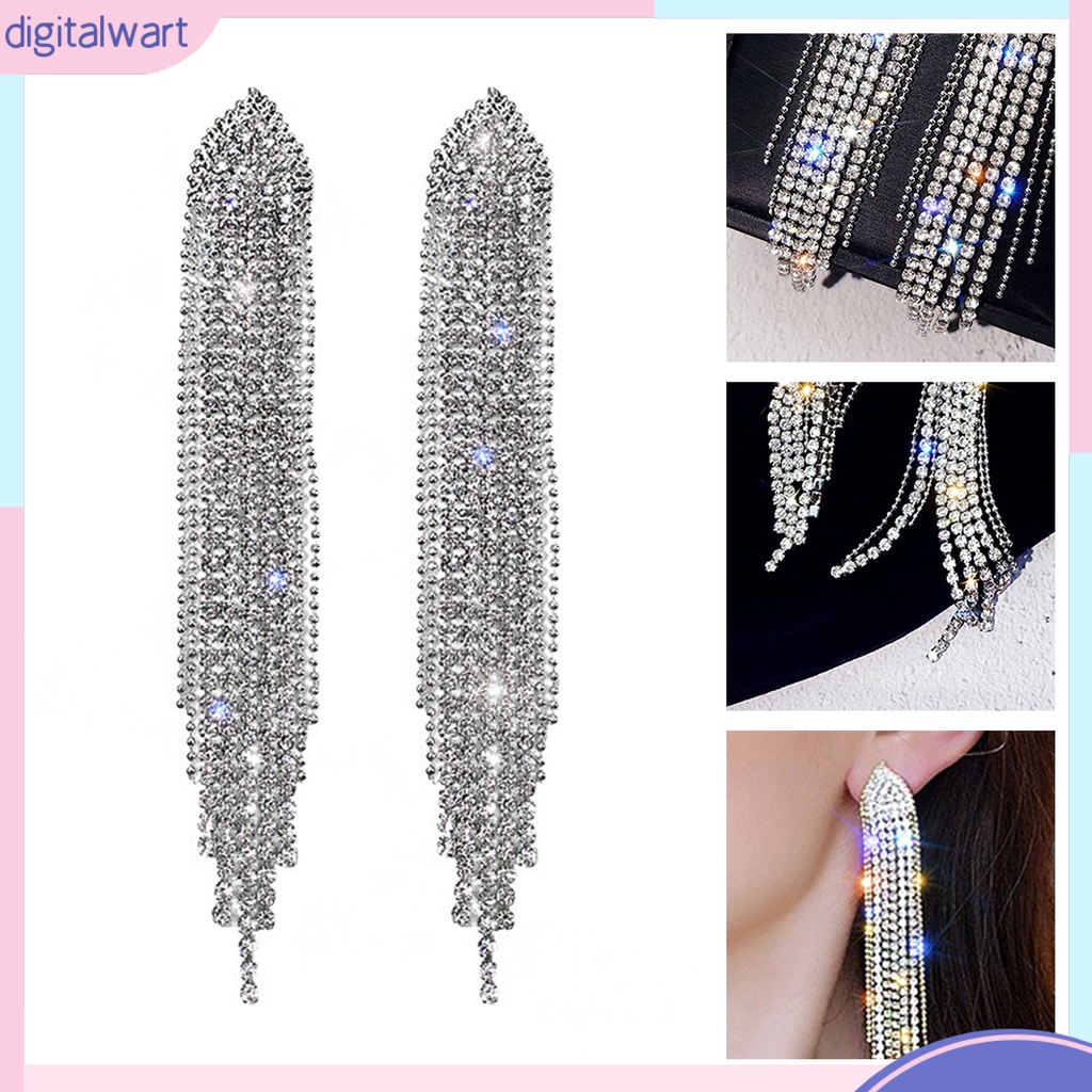 1 Đôi Bông Tai Tua Rua Đính Đá Lấp Lánh Dễ Phối Đồ Thời Trang Cho Nữ