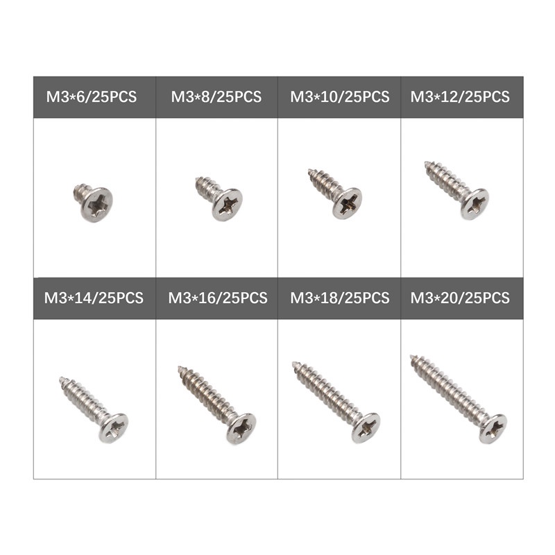 Urlwall Set 200 Vít Đầu Tròn Dẹt M3 * 6 / 8 / 10 / 12 / 14 / 16 / 18 / 20 Chuyên Dụng Sửa Chữa Đa Năng