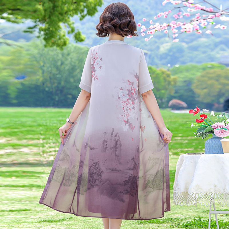 Đầm Sườn Xám Dáng Dài Thời Trang Dành Cho Phụ Nữ Trung Niên