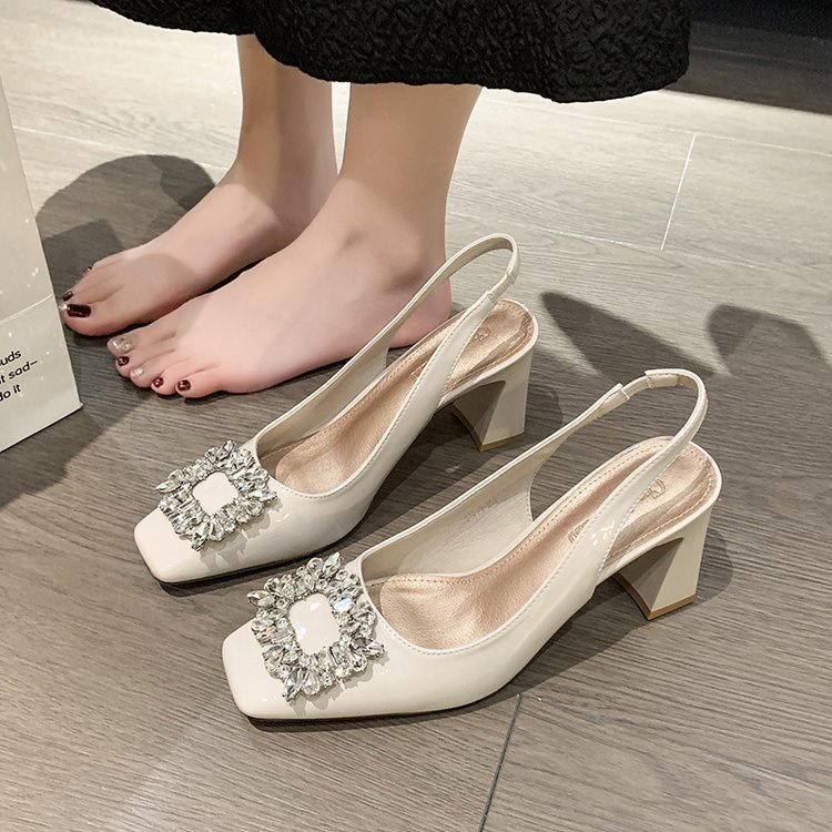 Giày Sandal Cao Gót Đế Dày Mũi Vuông Đính Đá Thời Trang Mùa Hè Dành Cho Nữ