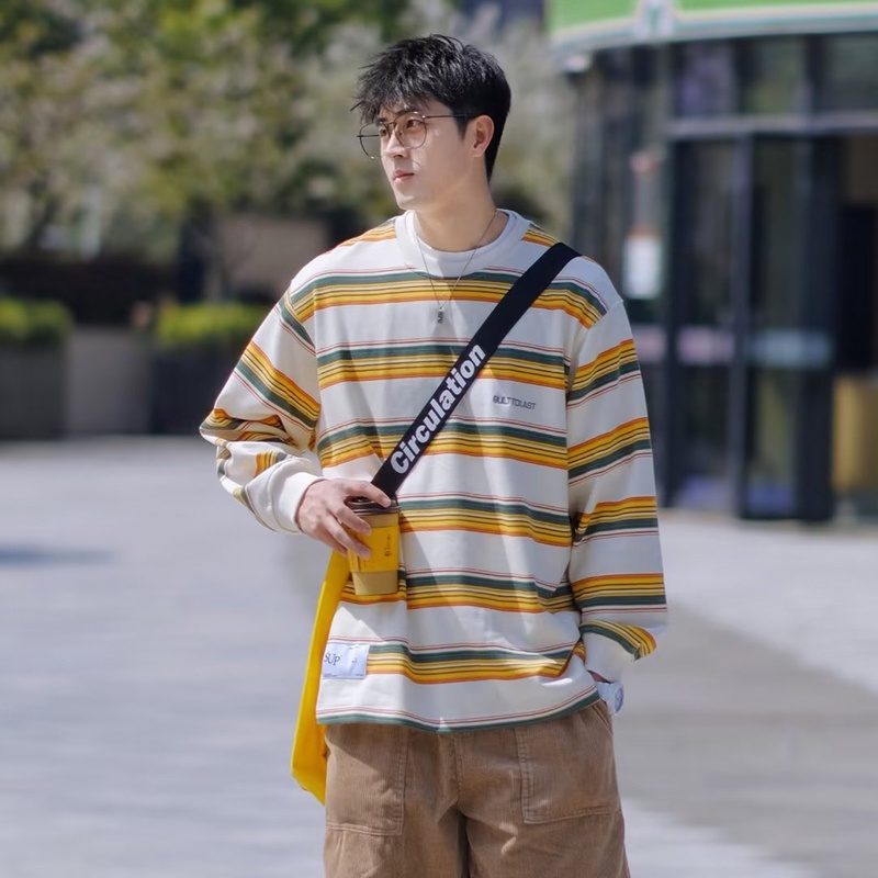 Áo sweater Cổ Tròn Dáng Rộng Phối Màu Tương Phản Thời Trang Cho Nam