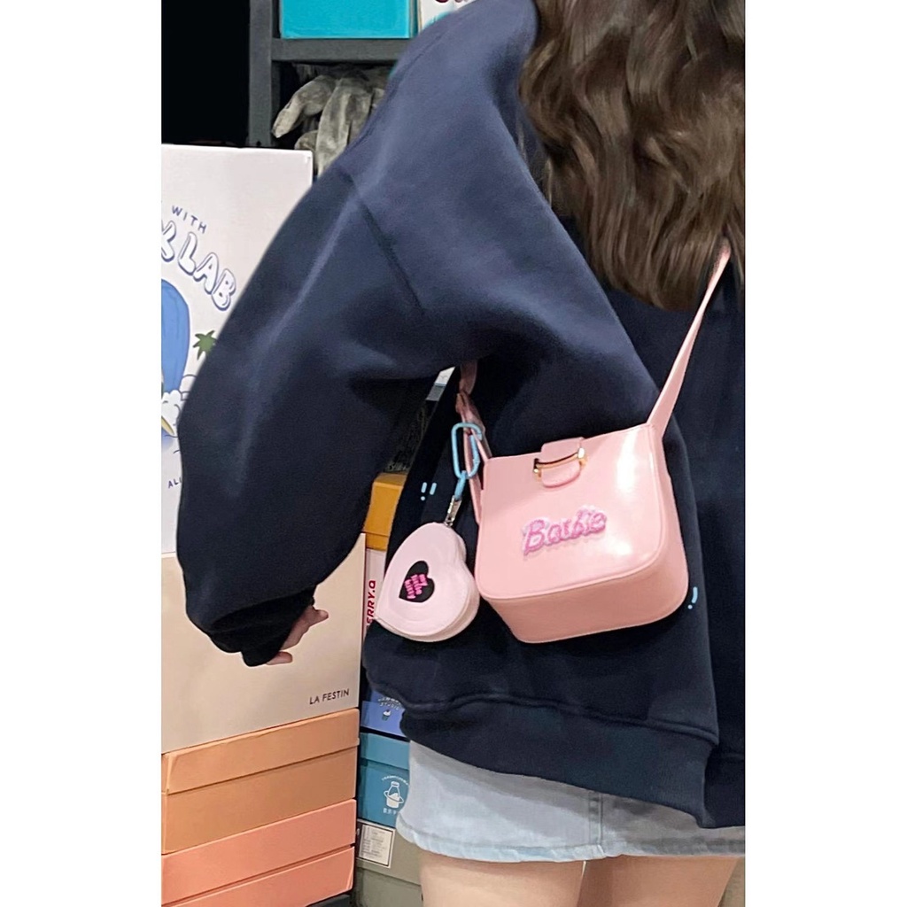 Túi xách nữ màu hồng Túi vuông nhỏ đơn giản Túi đeo vai 15X13