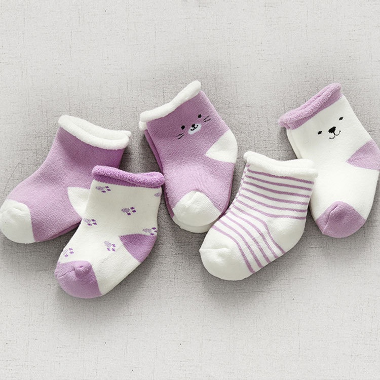 Set 5 Đôi Tất Chất Liệu Cotton Dày Dặn Thời Trang Thu Đông Cho Bé Sơ Sinh