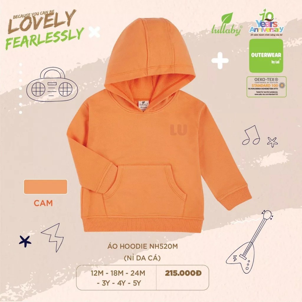 Áo hoodie Lullaby nỉ da cá cho bé trai bé gái