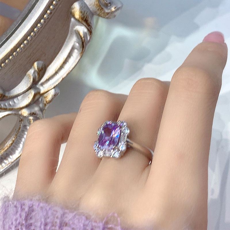 Nhẫn Hở Đính Đá Zircon Màu Tím Thời Trang Có Thể Điều Chỉnh Kích Thước