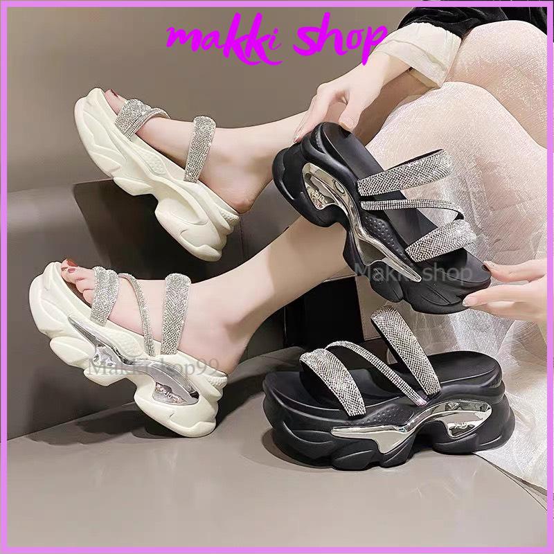 Dép nữ 2 quai đính đã đế cao 8p thời trang mới