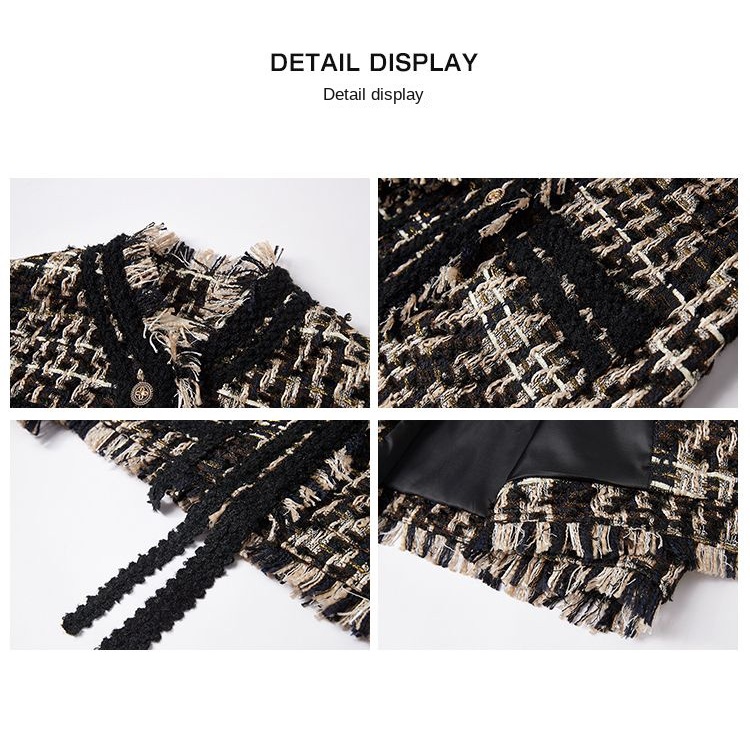 Áo Khoác Dáng Ngắn Phối Tua Rua Màu Vàng Đen Thời Trang Xuân Thu Cao Cấp Cho Nữ