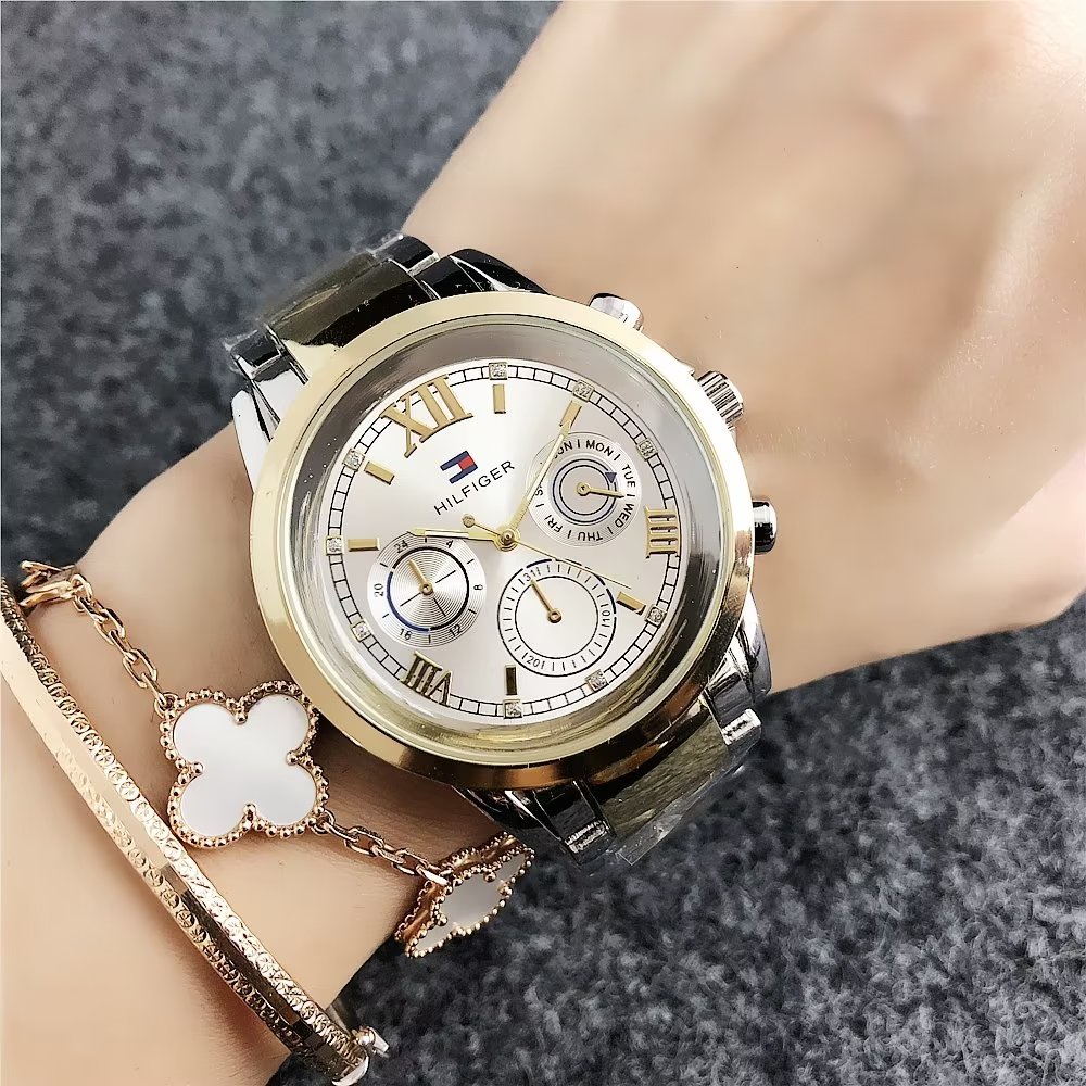 Đồng Hồ Đeo Tay Tommy Hilfiger Mặt Tròn Đính Đá Thời Trang Cho Cặp Đôi
