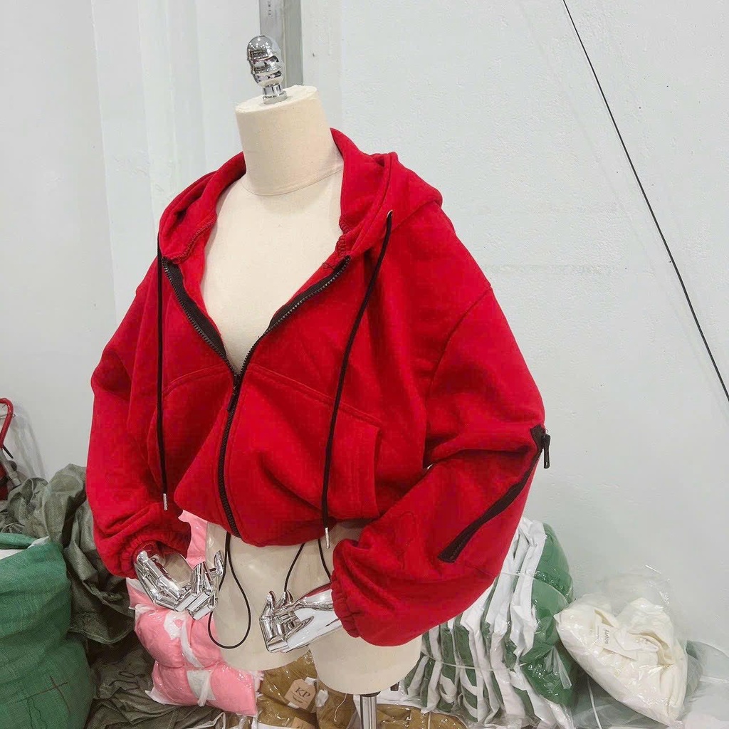 Áo khoác lửng croptop nỉ ngoại có túi tay có nón unisex ulzzang nam nữ