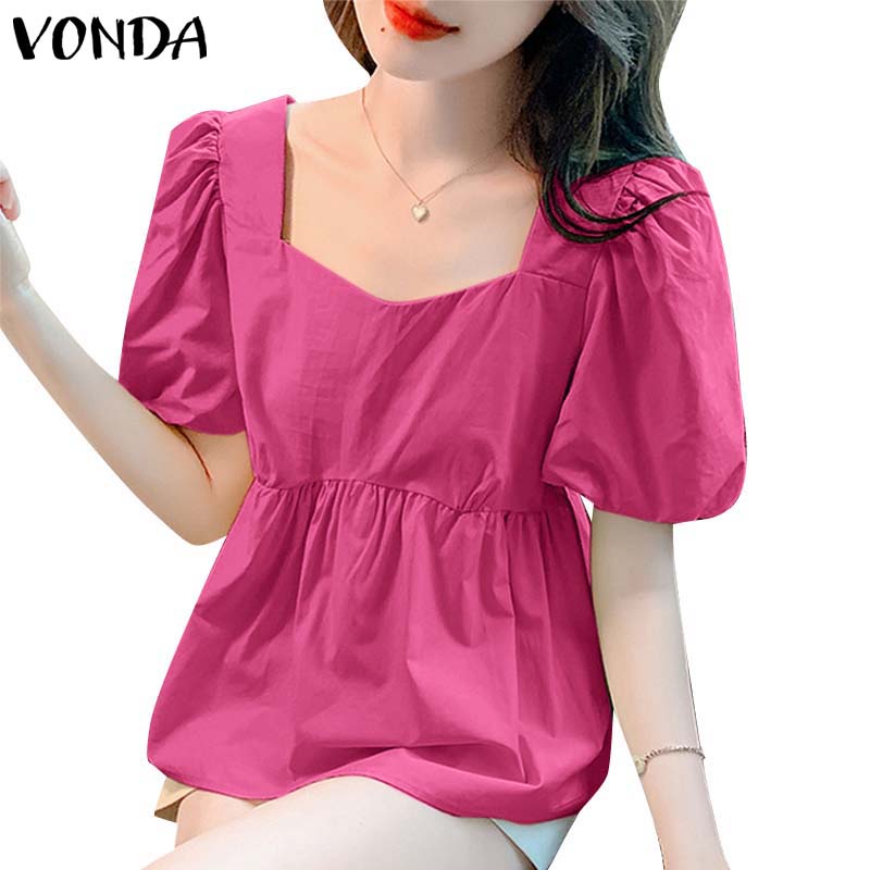 Áo Cổ Vuông Tay Phồng Ngắn Màu Sắc Ngọt Ngào Phong Cách Hàn Quốc Cho Nữ