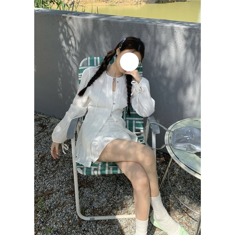 Bộ Áo Sơ Mi Tay Dài Dáng Ôm + Chân Váy Ngắn Lưng Cao Thời Trang Mùa Hè Xinh Xắn Cho Nữ