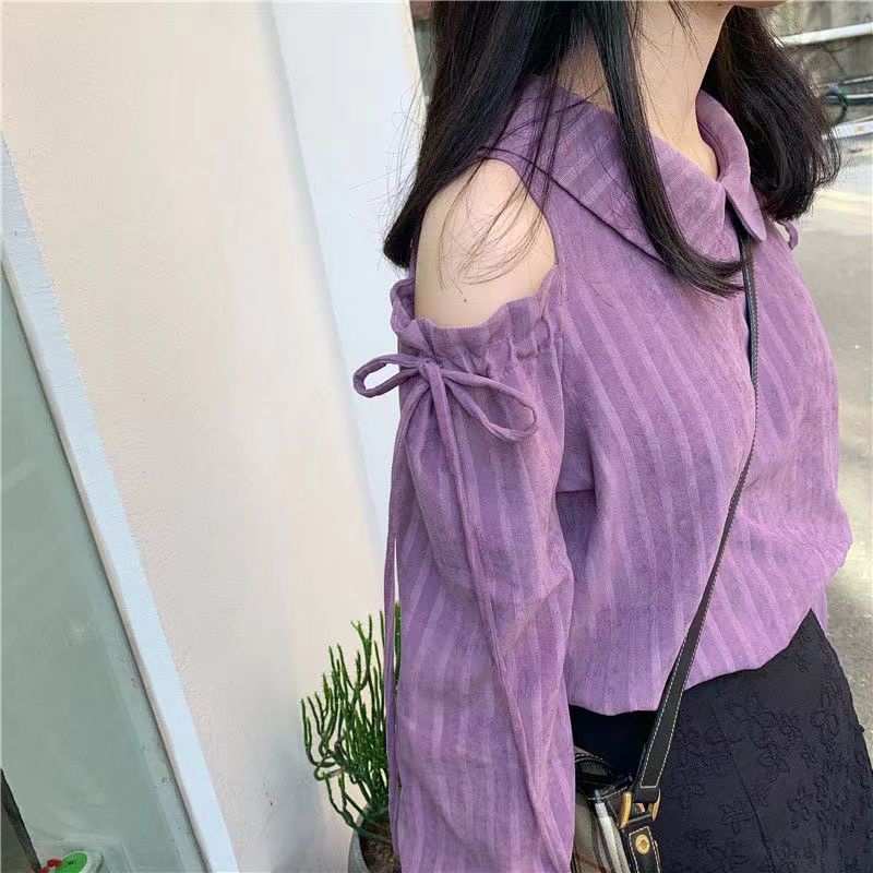 áo kiểu nữ đẹp hàn quốc bigsize sang chảnh bánh bèo tay phồng áo sơ mi form rộng tay dài công sở tay lỡ trắng đi học trung niên sang trọng Áo sơ mi nữ BH tay dài cổ búp bê hở vai thời trang mùa thu