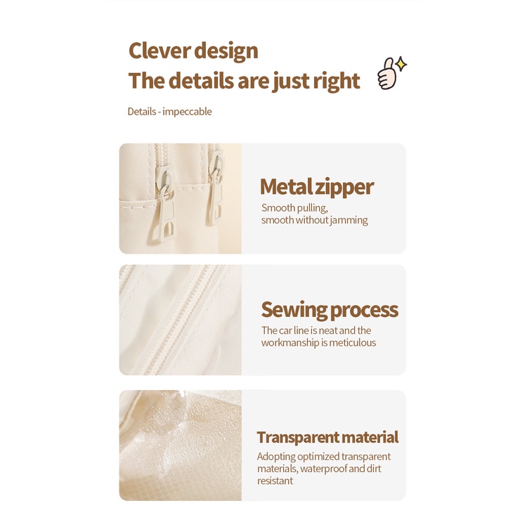 Túi Đựng Bút 3 Ngăn Trong Suốt Có Khóa Kéo Sức Chứa Lớn Họa Tiết Thiên Thần Dễ Thương