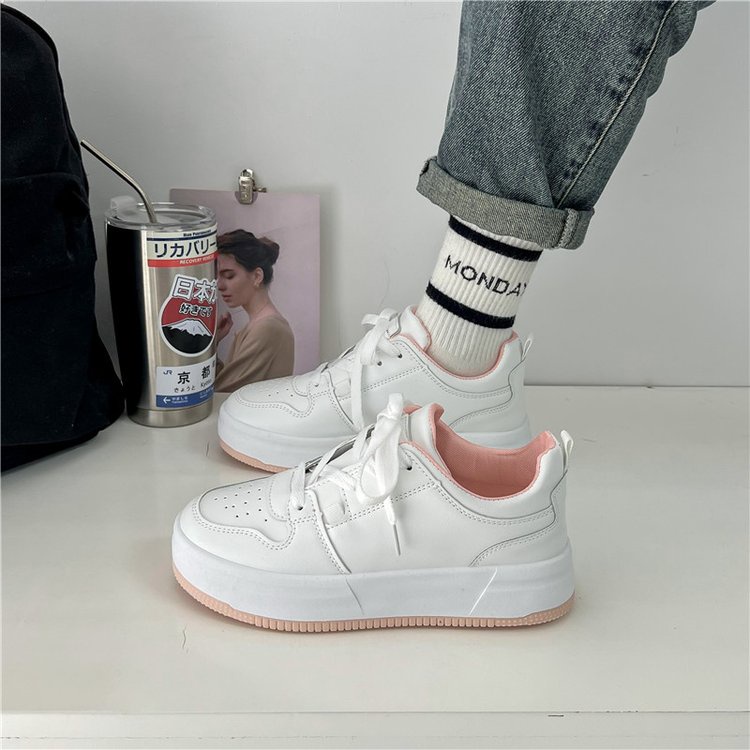 Giày Thể Thao Da PU Đế Bằng Mũi Tròn Thắt Dây Cá Tính