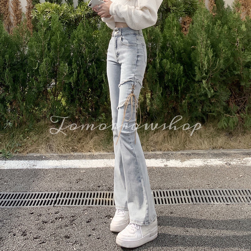 Tomorrow Quần jeans Cạp Cao Ống Rộng Phong Cách vintage Hàn Quốc Cho Nữ lhe0174