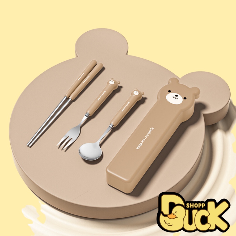 Hộp đũa thìa mini, bộ set đựng đũa muỗng cá nhân cute có nắp đậy văn phòng dễ thương inox 304 Dear Bear Rabbit V2