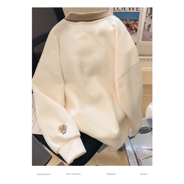 Áo Sweater Cổ POLO Dáng Rộng Màu Sắc Tương Phản Thời Trang Xuân Thu 2023 Cho Nữ