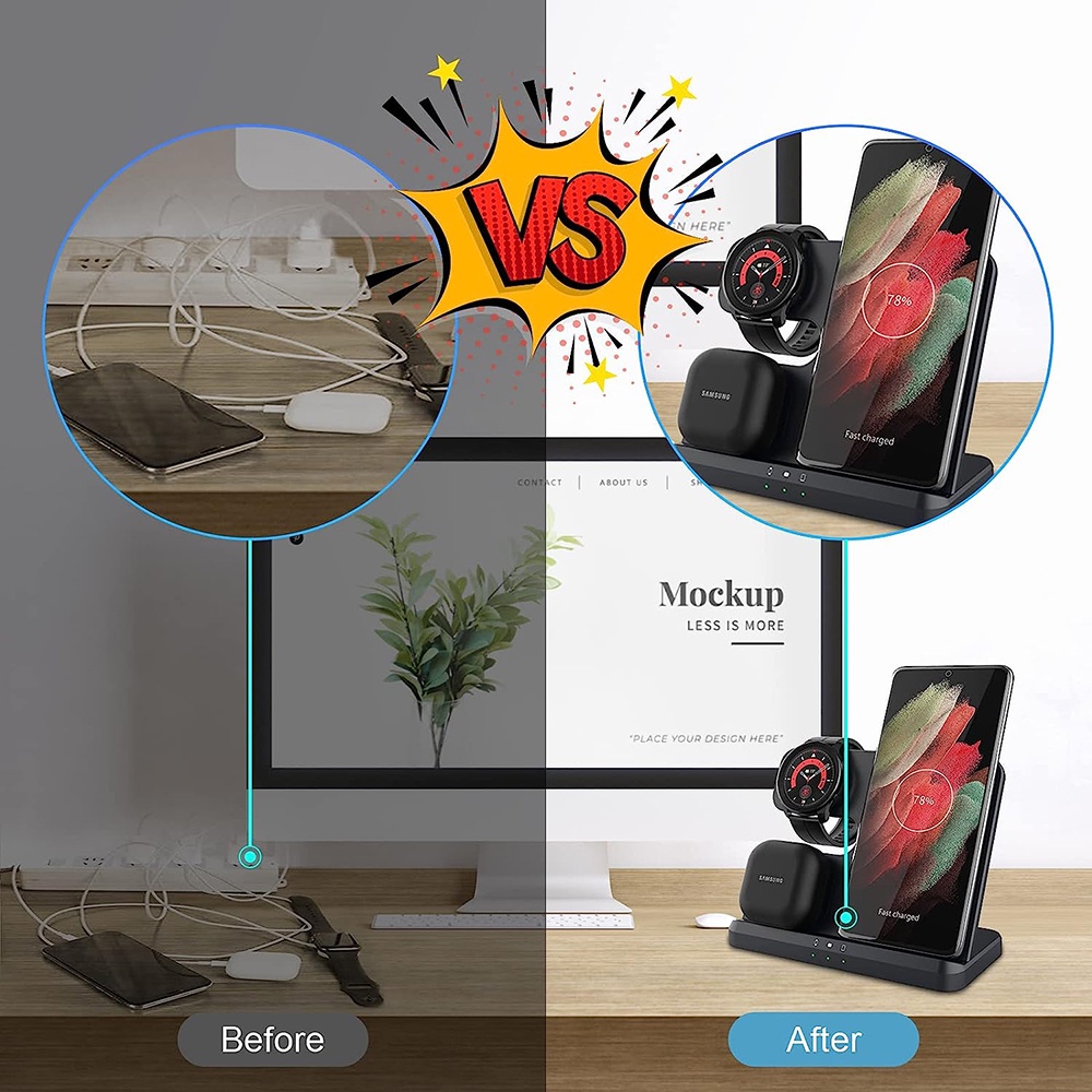 Đế Sạc Nhanh Không Dây 3 Trong 1 Cho samsung galaxy z flip 4 / 3 z fold s22 s20 ultra galaxy watch 5 / 4 / 3
